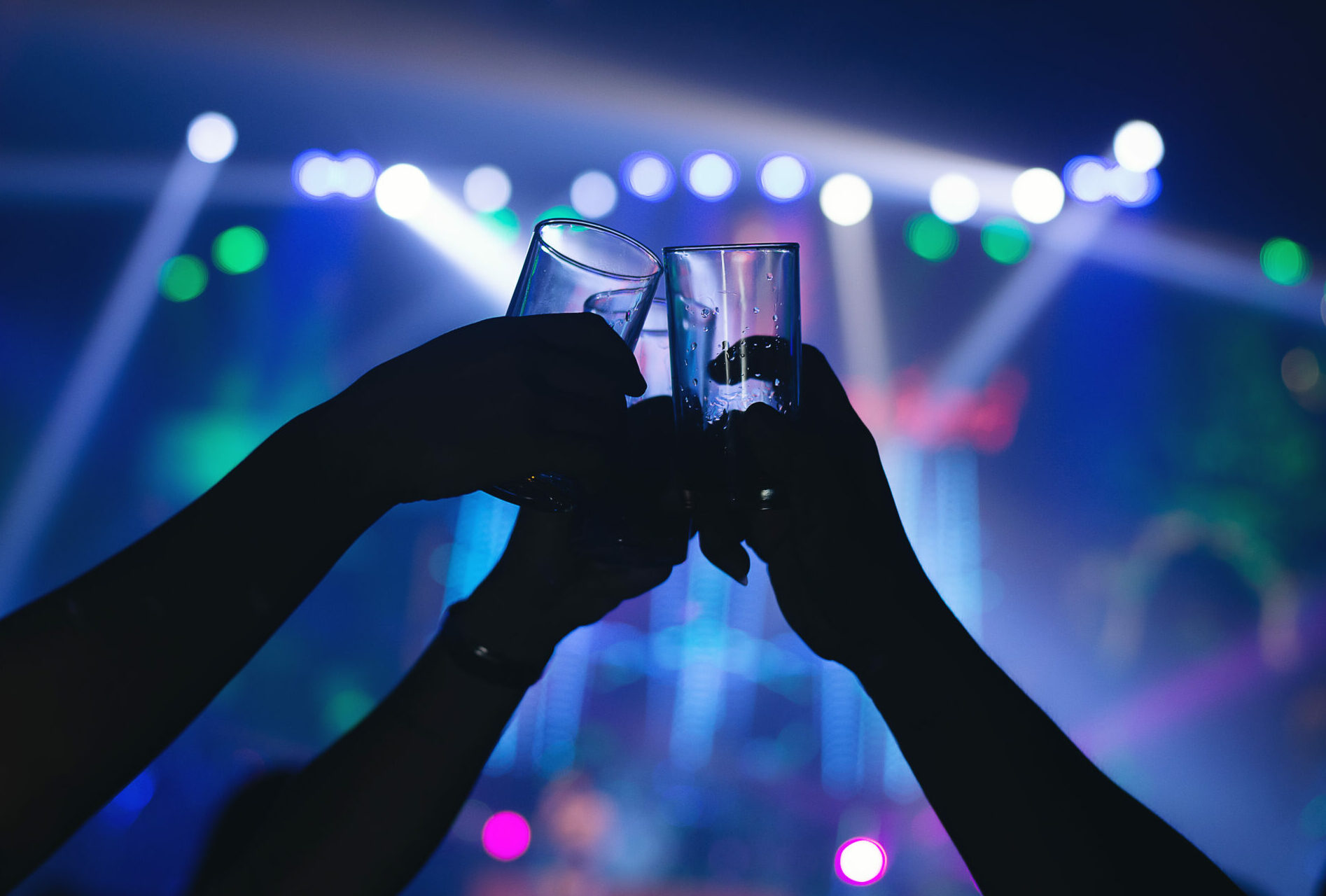 Nice attractive stylish cheerful cheery positive carefree guys ladies having fun hanging out best summer in new cool bar modern